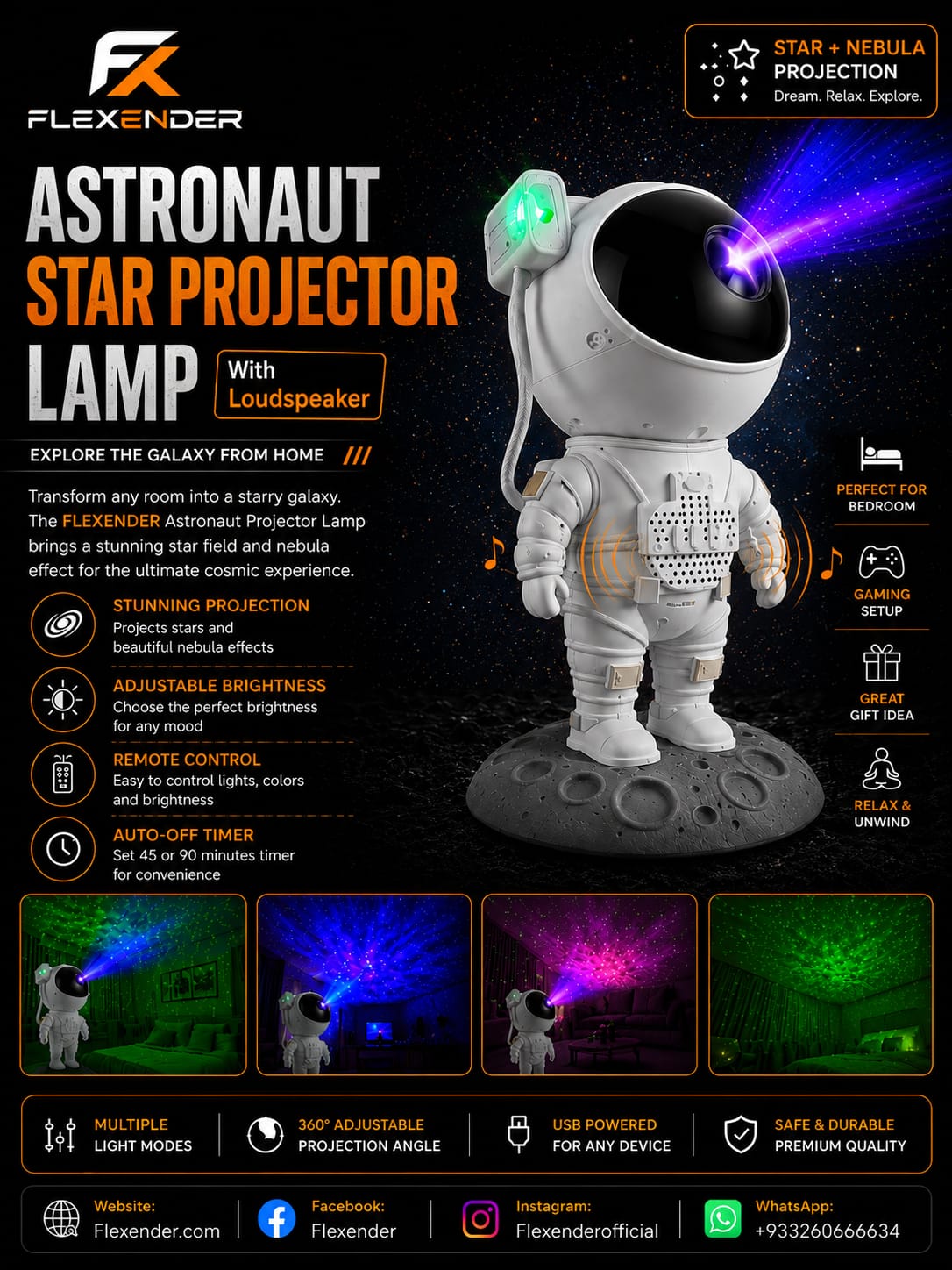 ASTRONAUT STAR PROJECTOR LAMP WITH LOUDSPEAKER